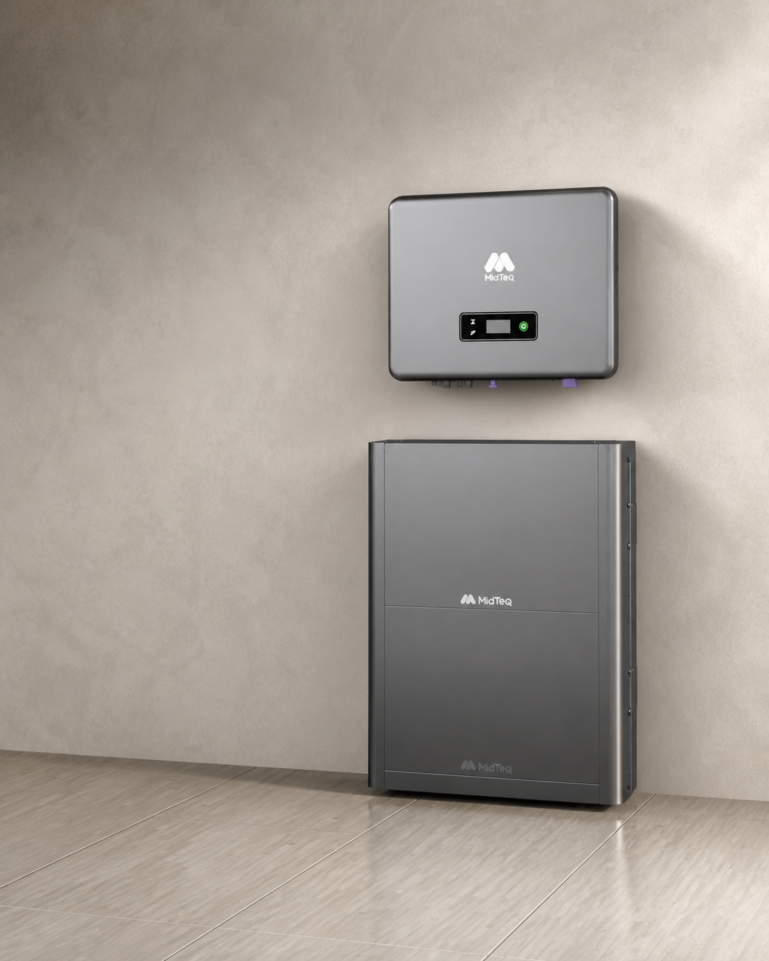 Zostava MidTeQ PrimePower s hybridným meničom a batériou na stene